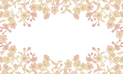Obraz premium Spring Background with Sakura Branches and Flowers. Abstract Floral Frame, pink Flower Border. Vector illustration