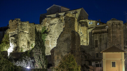 Terme di Caracalla in beautiful town of Albano Laziale night timelapse hyperlapse, Italy