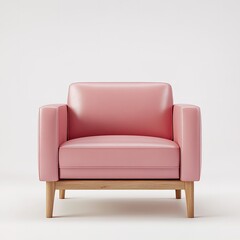 Obraz premium Pink chair with wooden legs sits on a white background