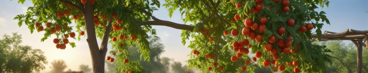 Fototapeta premium Harvesting Chhattisgarhi tomatoes from a tree , flowers, harvesting, fruit picking