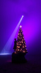 Christmas at the beach, cast bronze sculpture. Volumetric lighting creates 
