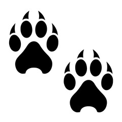 Two wolf paw print silhouette icon vector illustration design on white background.