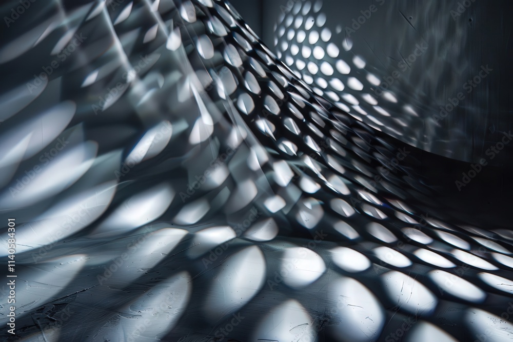 Poster Strong contrasts of light and shadow create a dramatic corridor with striking patterns on the floor at midday