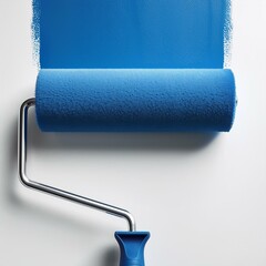 Obraz premium Blue Paint Roller on White Wall