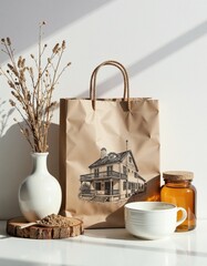 Rustic home decor in natural light: eco-friendly packaging and cozy kitchen essentials