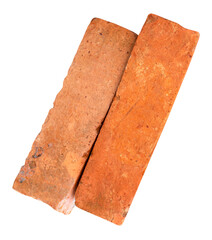 Top view of old red or orange bricks in stack isolated with clipping path in png file format