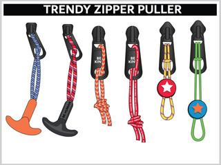 SET OF TRENDY ZIPPER PULLER VECTOR ILLUSTRATION