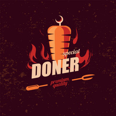 doner kebab emblem template, stylized vector symbo