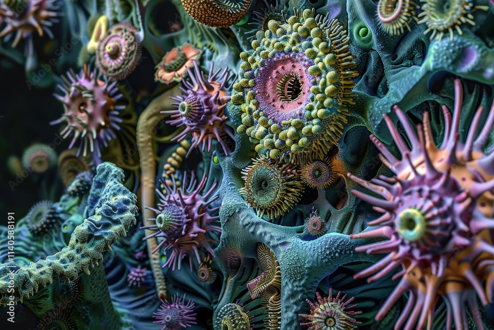 Aufkleber colorful microscopic view of bacteria and microbes in a vibrant environment teeming with life