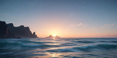Obraz premium Oceanic Horizon with Soft Blue Gradient Waves, serene landscape, soft focus, peaceful ocean view