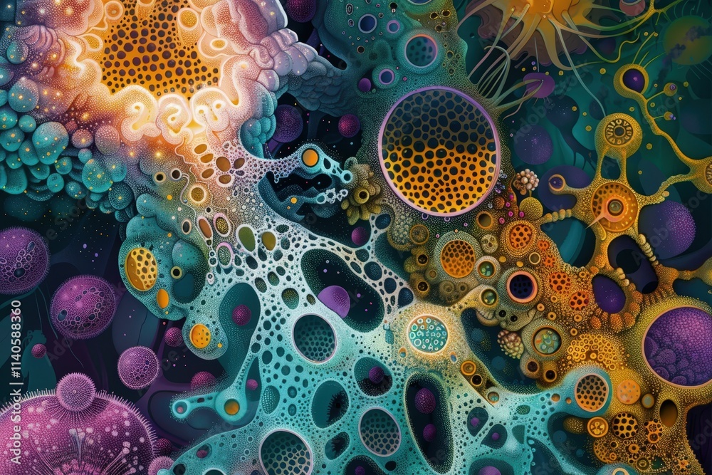 Aufkleber colorful microscopic view of bacteria and microbes in a vibrant environment teeming with life