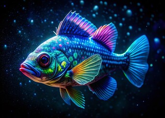 Fototapeta premium Night Photography Fish Printouts: Artistic Underwater Scenes, Dark Ocean, Bioluminescent Fish, Glowing Fish, Deep Sea, Nighttime Aquatic Life, Fish Illustrations