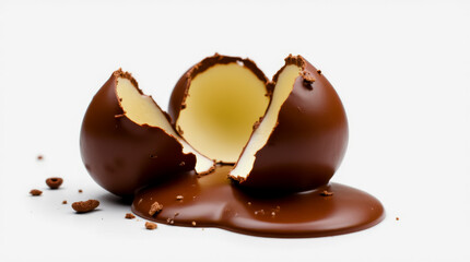 Two chocolate eggs with chocolate dripping from them
