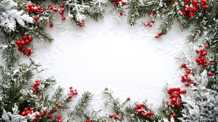 Elegant Christmas Border with Snowy Pine and Berries for Holiday Celebrations and Festive Greetings