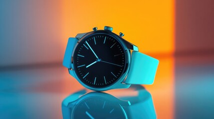 Minimalistic Smartwatch in 3D, Highlighting Advanced Features on Isolated Background
