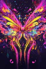 Vibrant Butterfly Wings Emerge From a Colorful Universe of Swirling Paint and Energy, Capturing the Essence of Creativity and Imagination in a Radiant Display