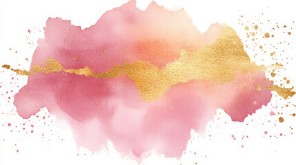 Obraz premium Fluid watercolor splashpinkgoldmetallicabstracttexturebackgrounddesignartpaintwatercolorsplashtexturegold leafpink watercolorrose