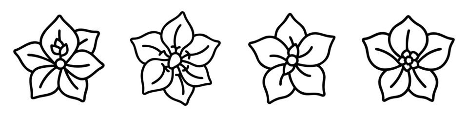 bougainvillea icon, flower line art, flower icon - Minimalistic black outline illustration of bougainvillea flower, perfect for icons, logos, and floral-themed designs.

