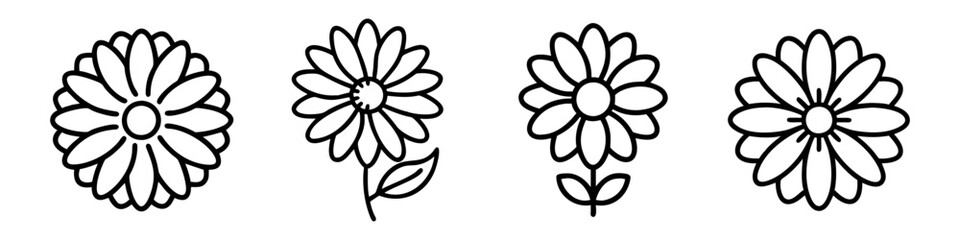 calendula icon, flower line art, flower icon - Minimalistic black outline illustration of calendula flower, perfect for icons, logos, and floral-themed designs.

