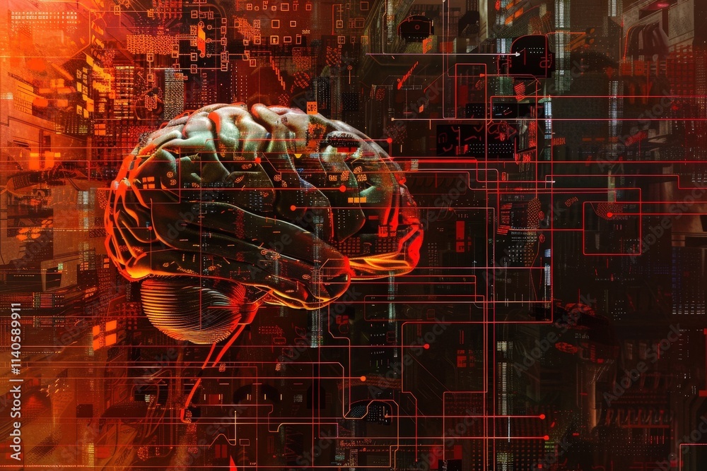 Leinwandbilder exploring the intersection of technology and consciousness in a digital artwork depicting a human si