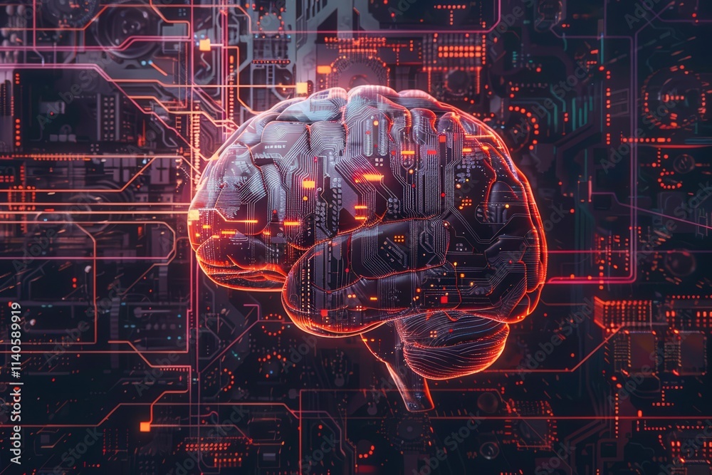 Poster exploring the intersection of technology and consciousness in a digital artwork depicting a human si