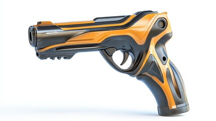 Futuristic orange and black laser gun concept on white background