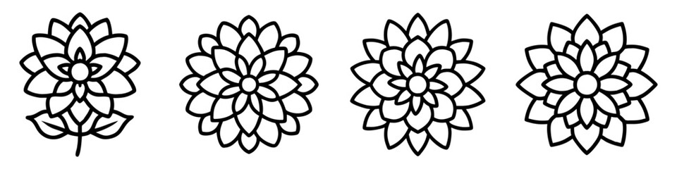 dahlia icon, flower line art, flower icon - Minimalistic black outline illustration of dahlia flower, perfect for icons, logos, and floral-themed designs.

