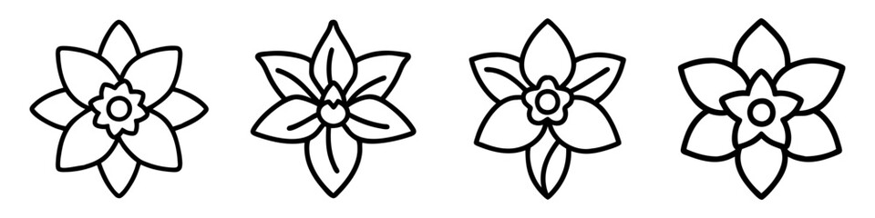 daffodil icon, flower line art, flower icon - Minimalistic black outline illustration of daffodil flower, perfect for icons, logos, and floral-themed designs.

