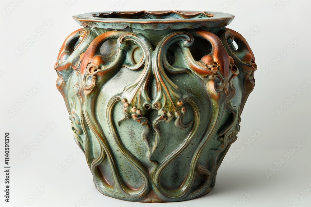 Aufkleber decorative ceramic vase with floral design displayed against textured stone background in a bright i