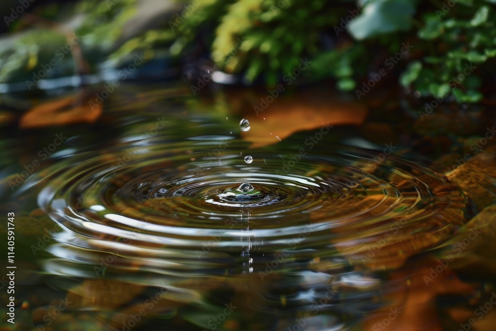 Poster rippling water creates mesmerizing patterns as a droplet falls into a tranquil pool, capturing the b