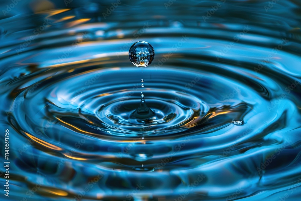 Poster rippling water creates mesmerizing patterns as a droplet falls into a tranquil pool, capturing the b