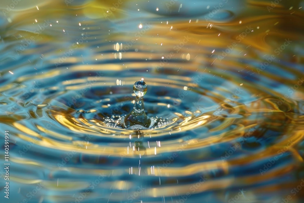 Aufkleber Rippling water creates mesmerizing patterns as a droplet falls into a tranquil pool, capturing the beauty of nature in motion at dusk