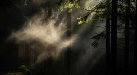 Obraz premium Fog in nature, cities and villages with misty forest landscape