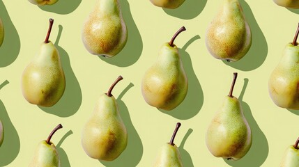 Pears arranged in a pattern against a light background showcasing natural colors and textures