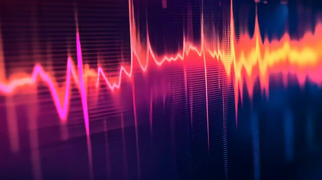 This display reveals sound waves in vivid hues, showcasing the fluctuations and rhythms