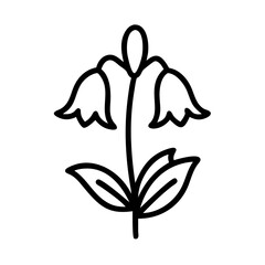 bluebell icon, flower line art, flower icon - Minimalistic black outline illustration of bluebell flower, perfect for icons, logos, and floral-themed designs.

