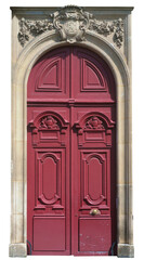Obraz premium Old vintage blue gate on house's stone arch isolated