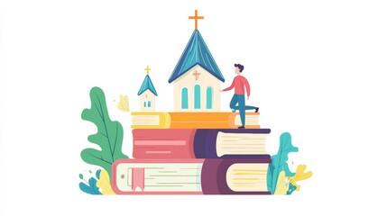 Obraz premium Person studies religion. Faith and believe. Catholicism, Christianity and Protestantism background concept