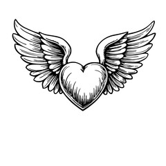 Fototapeta premium Vintage heart with wings illustration, Valentine's Day symbolism