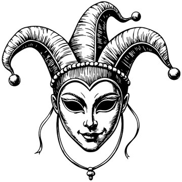Vintage jester mask illustration for Mardi Gras celebration, elegance