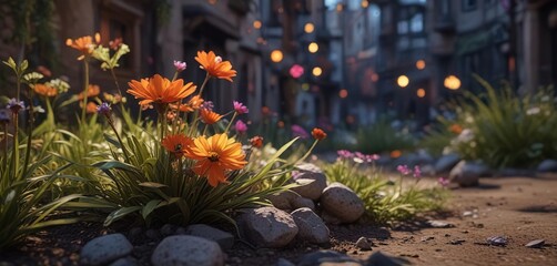 Eine Biene sitzt in der Mitte einer Blume und sammelt Nektar, warm, garden