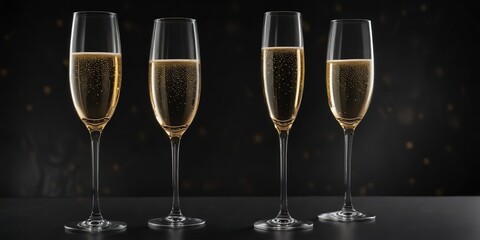Elegant champagne glass on a black background, fine dining, luxury, black background