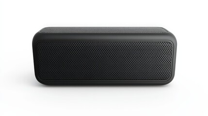 Obraz premium Black bluetooth speaker with mesh grill on white background