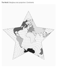 World Map. Berghaus star projection. Continents style. High Detail World map for infographics, education, reports, presentations. Vector illustration.