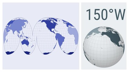 World map animation. Goode interrupted Mollweide projection. Colored continents style. Animated world map in Interrupted Mollweide projection.