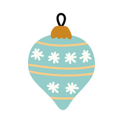 Cute Christmas bauble isolated on a white background. Vector hand-drawn illustration in flat style. Perfect for holiday and season designs, cards, decorations. 