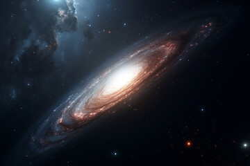 Naklejka premium The Andromeda galaxy as seen from Earth. The long exposure time created star trails, and professional color grading was used to high