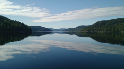 Obraz premium Serene Norwegian fjord reflecting tranquil sky peaceful landscape
