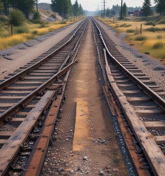 Railroad tracks splitting into two distinct paths, splitting tracks, parallel splitting