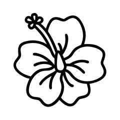 hibiscus icon, flower line art, flower icon - Minimalistic black outline illustration of hibiscus flower, perfect for icons, logos, and floral-themed designs.

